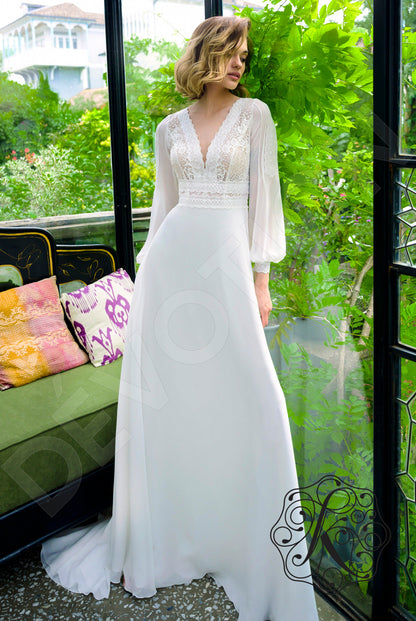Rudvi Full back A-line Long sleeve Wedding Dress Front