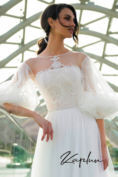 Enton Open back A-line 3/4 sleeve Wedding Dress 2