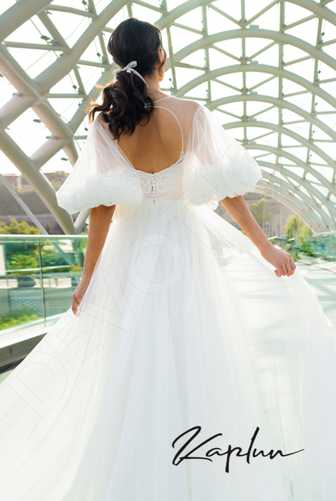 Enton Open back A-line 3/4 sleeve Wedding Dress 6