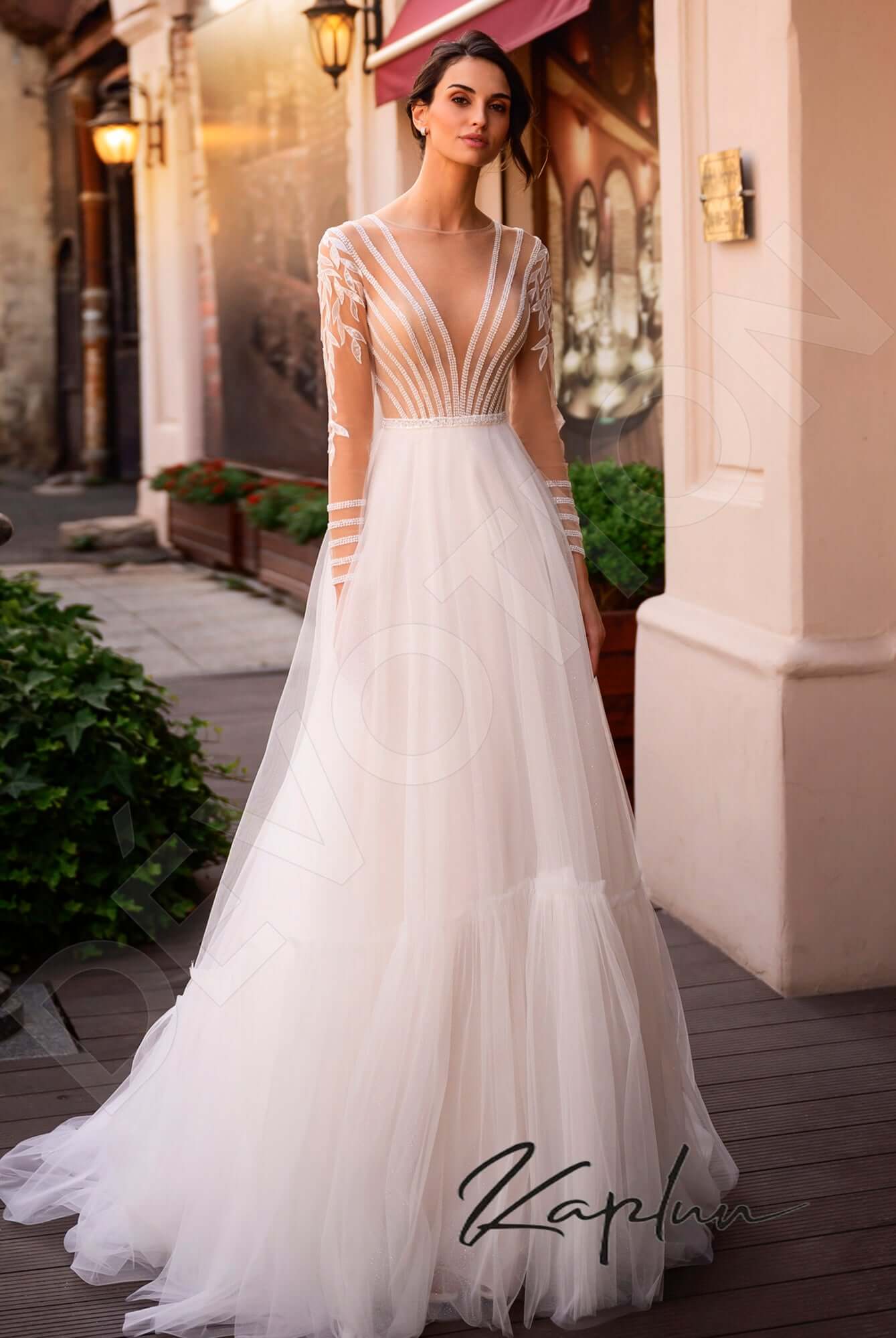 Ismana Full back A-line Long sleeve Wedding Dress Front