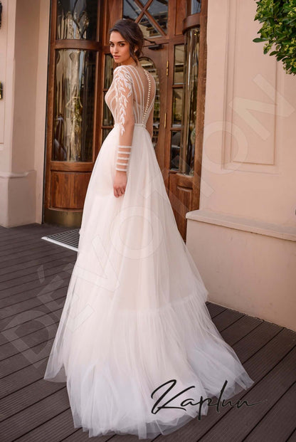 Ismana Full back A-line Long sleeve Wedding Dress Back