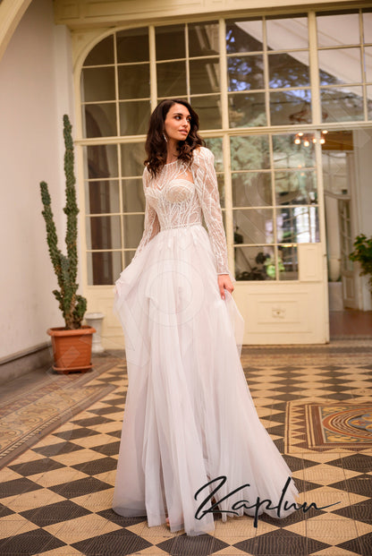 Marioni Open back A-line Long sleeve Wedding Dress 5