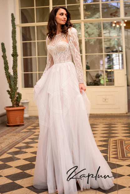 Marioni Open back A-line Long sleeve Wedding Dress Front
