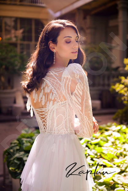 Marioni Open back A-line Long sleeve Wedding Dress Back