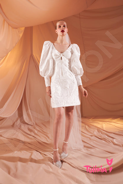 Dzholenda Full back Sheath/Column Long sleeve Wedding Dress 5