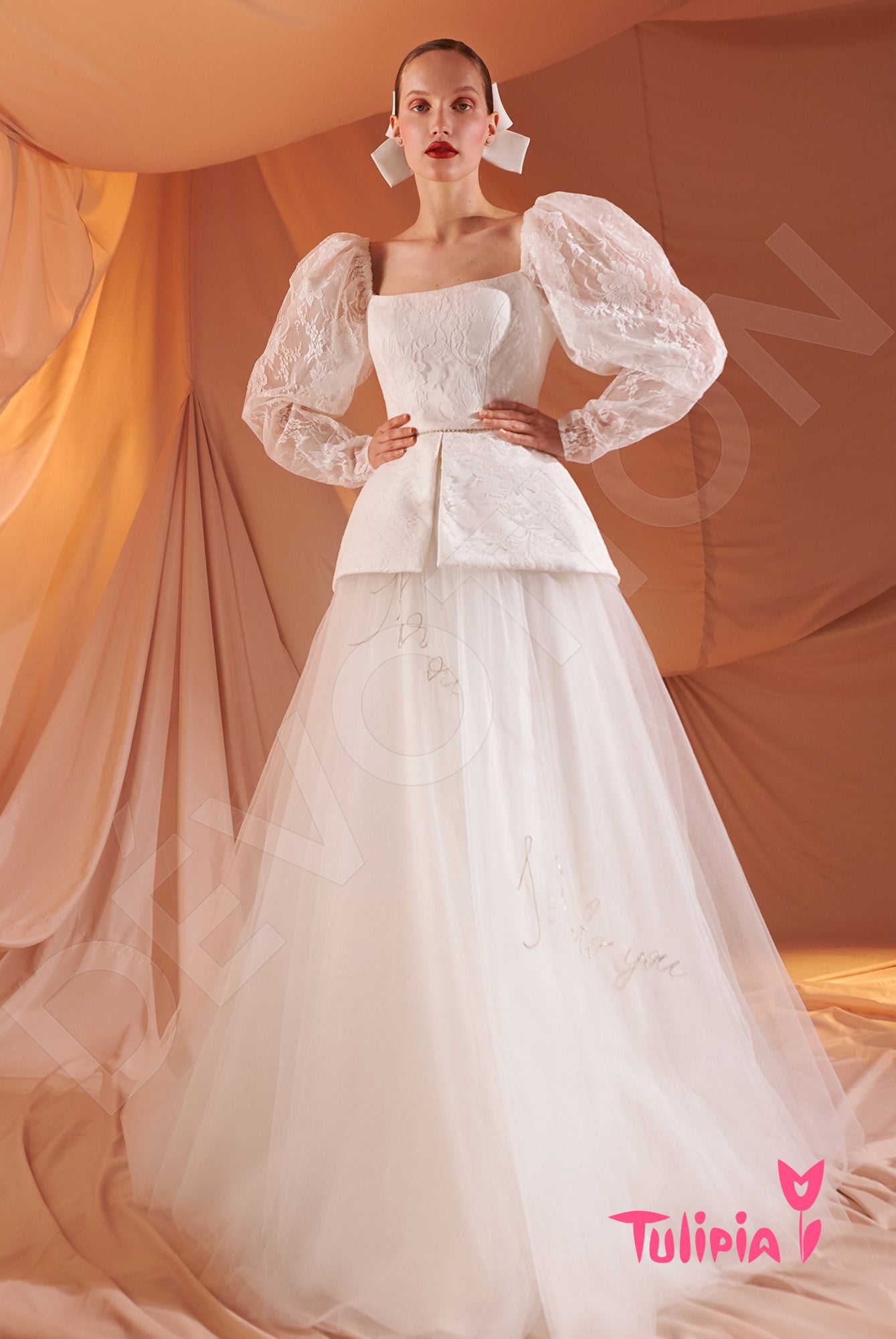 Lorenza Open back A-line Long sleeve Wedding Dress Front