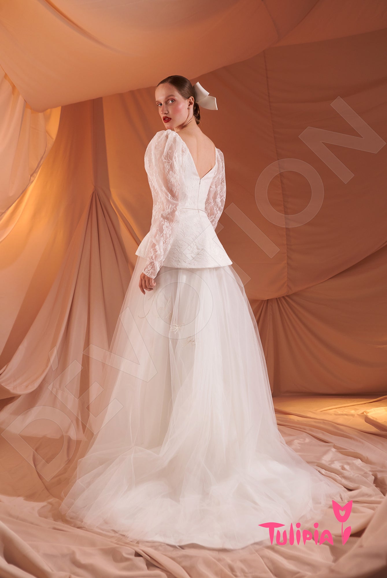 Lorenza Open back A-line Long sleeve Wedding Dress Back
