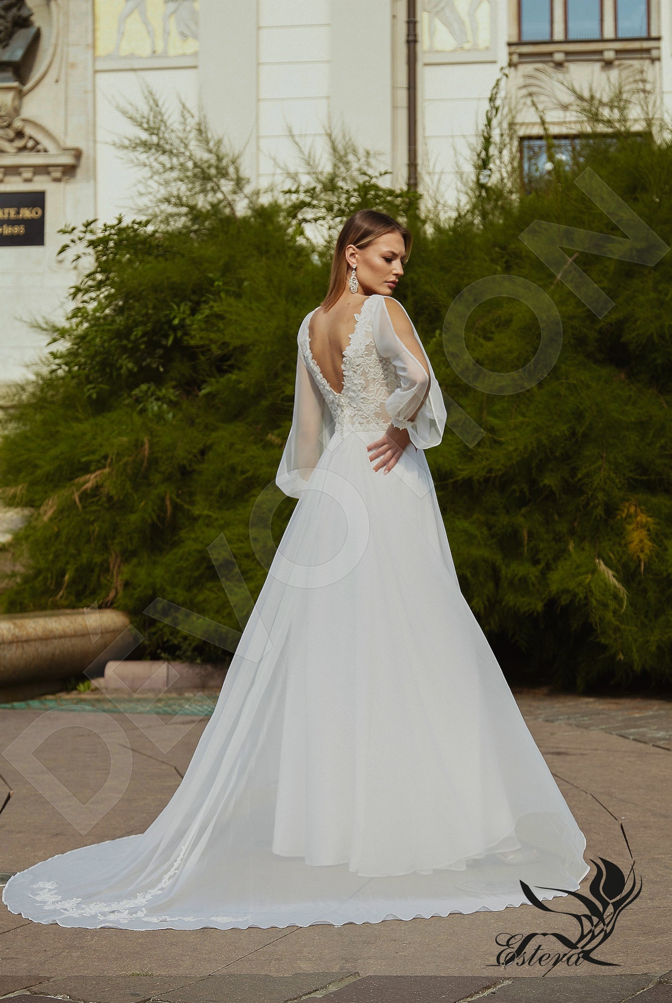 Padia Open back A-line Long sleeve Wedding Dress Back