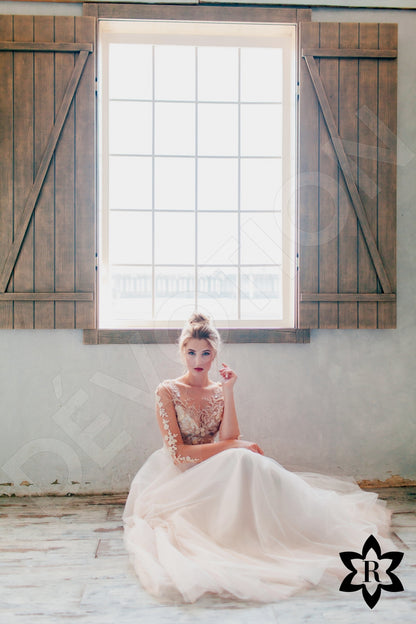 Ariela Illusion back A-line 3/4 sleeve Wedding Dress 5