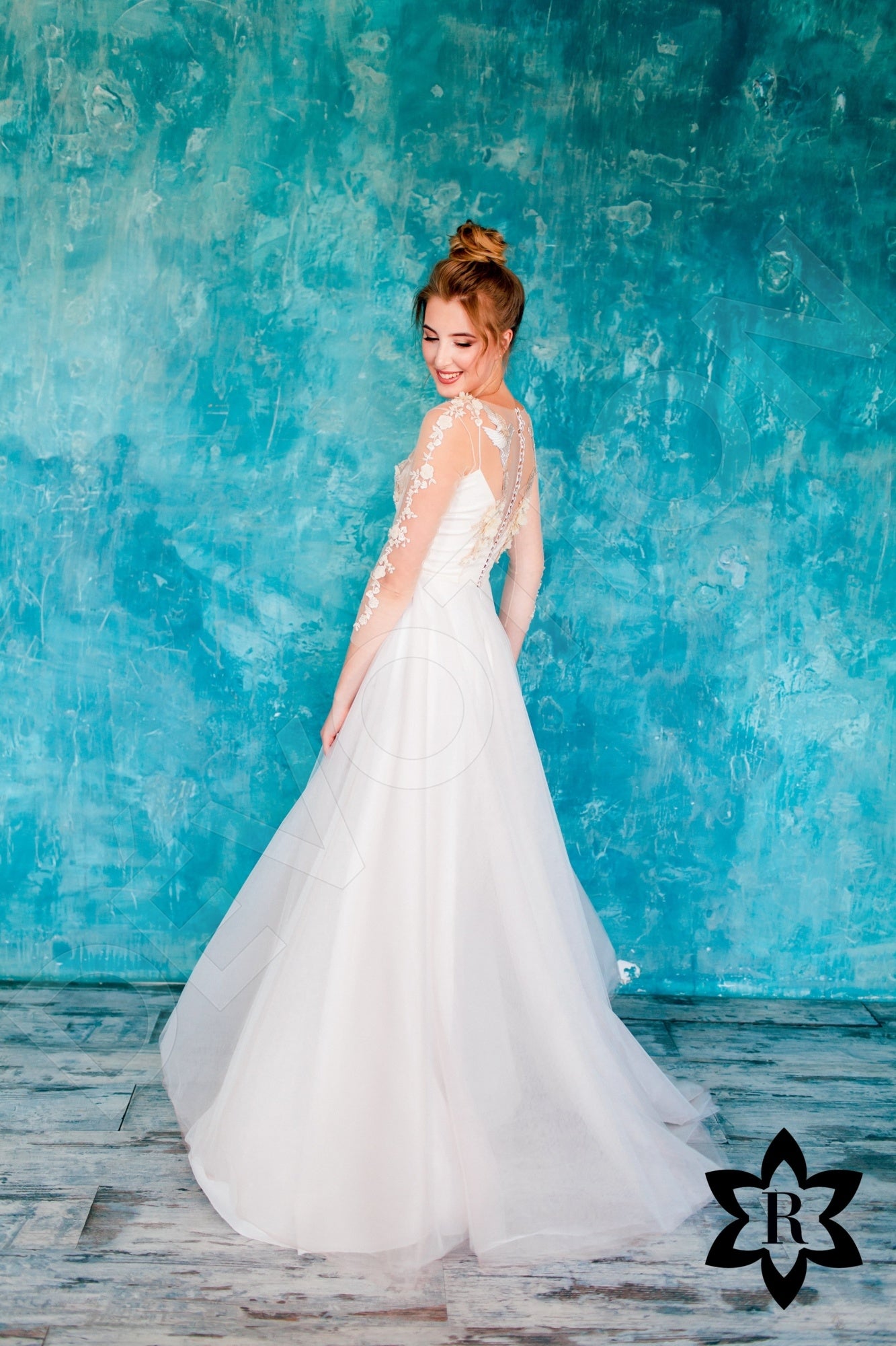 Ariela Illusion back A-line 3/4 sleeve Wedding Dress 4