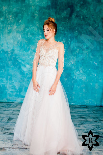 Ariela Illusion back A-line 3/4 sleeve Wedding Dress 6
