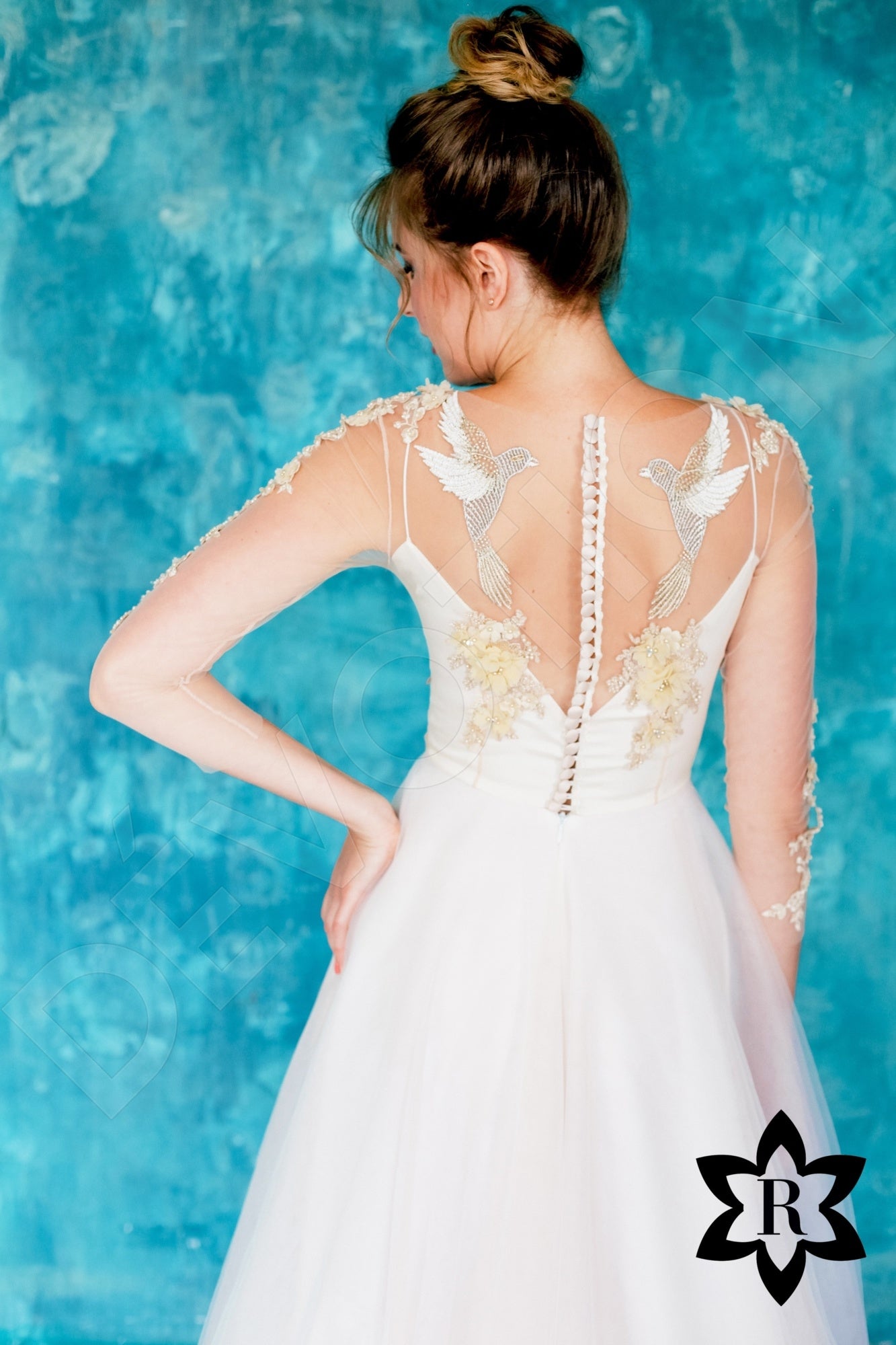 Ariela Illusion back A-line 3/4 sleeve Wedding Dress 3