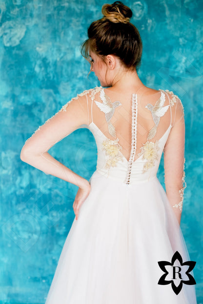 Ariela Illusion back A-line 3/4 sleeve Wedding Dress 3
