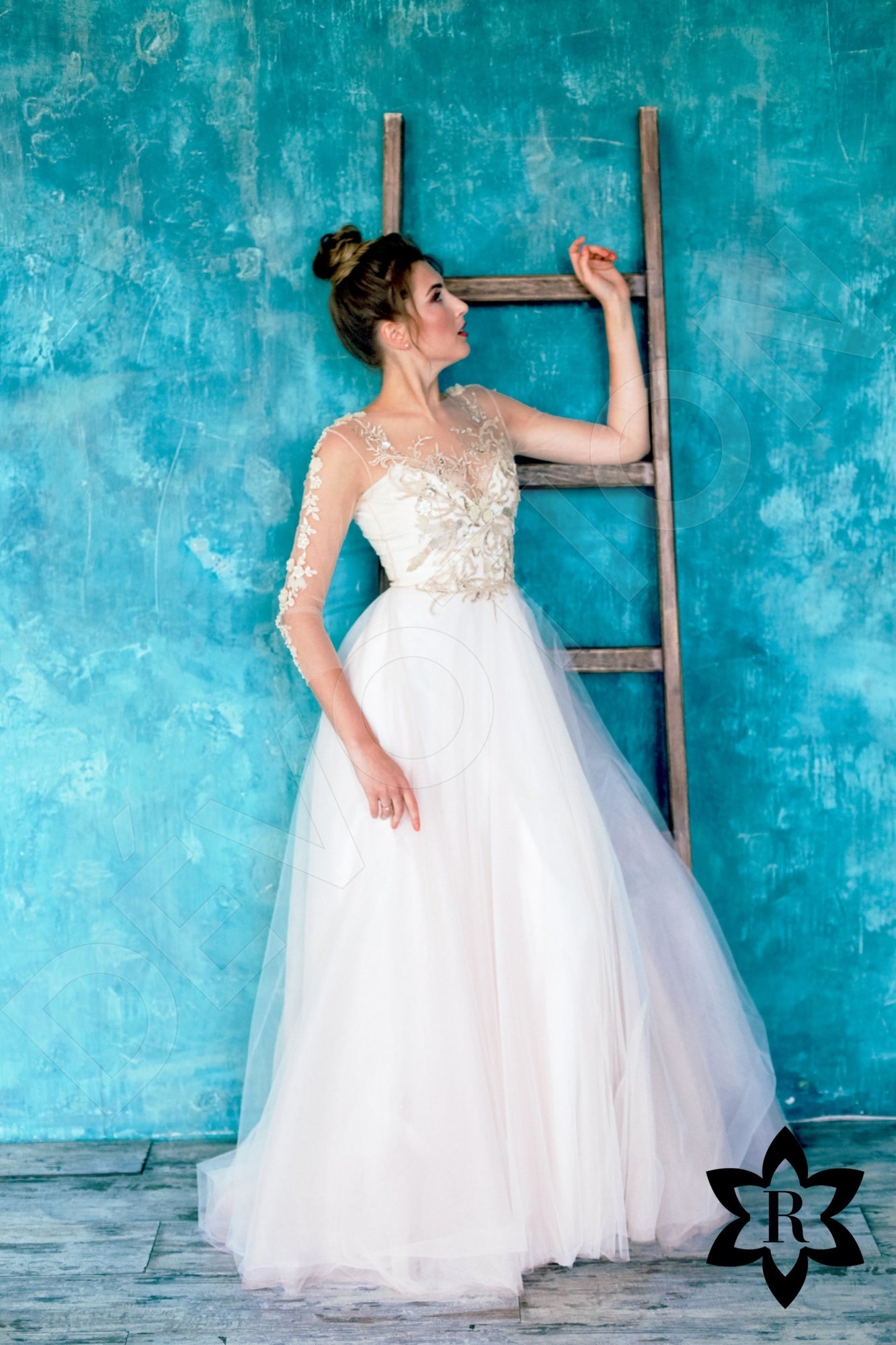 Ariela Illusion back A-line 3/4 sleeve Wedding Dress 7