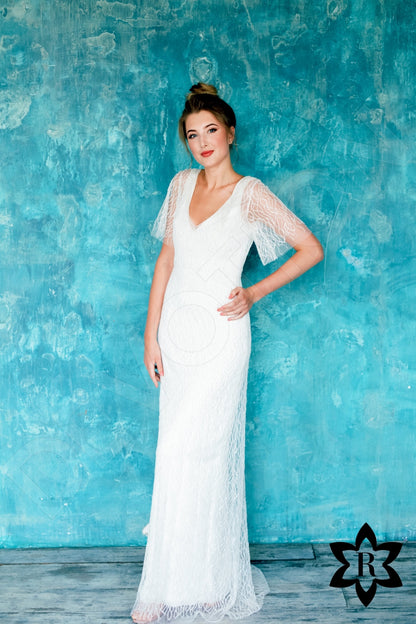 Hadariela Open back Sheath/Column Short/ Cap sleeve Wedding Dress 9