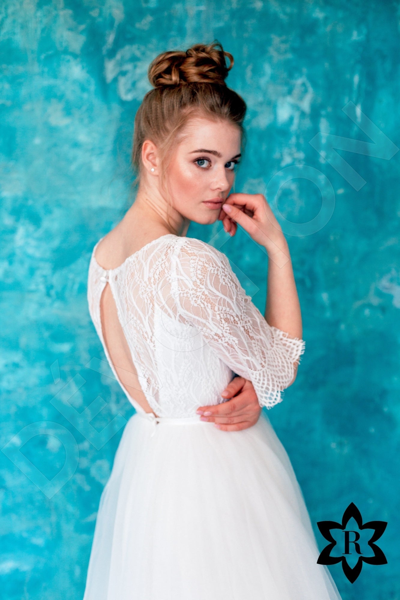 Lucifiela Open back A-line Half sleeve Wedding Dress Back