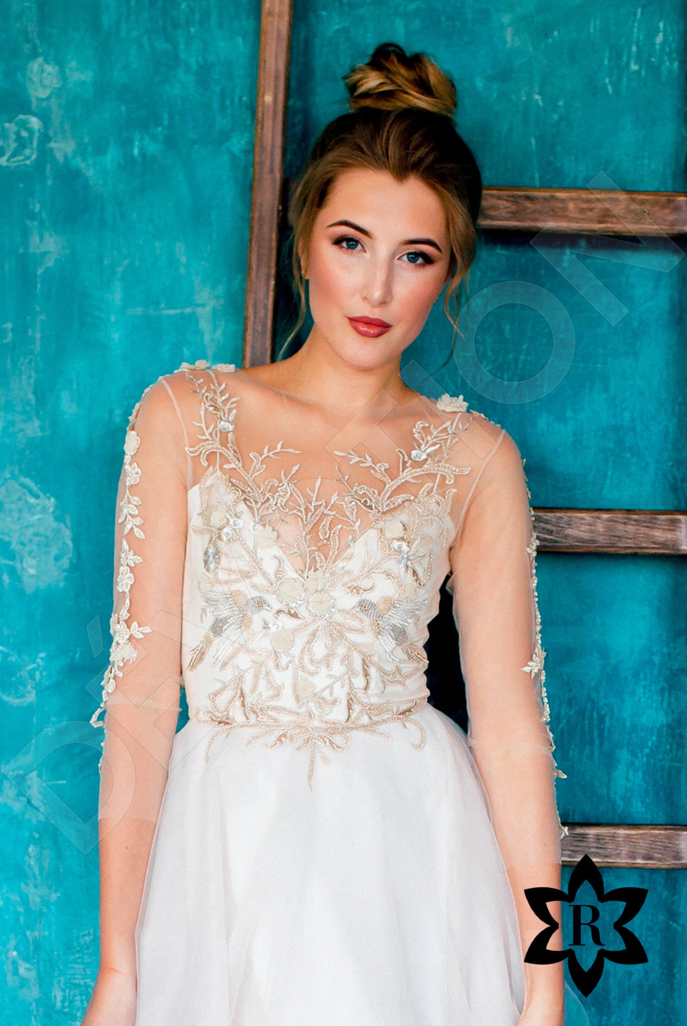 Ariela Illusion back A-line 3/4 sleeve Wedding Dress 2