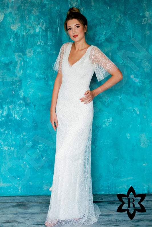 Simple White Halter Lace Long Sheath Beach Wedding Dresses Bridal Dresses,  MW241