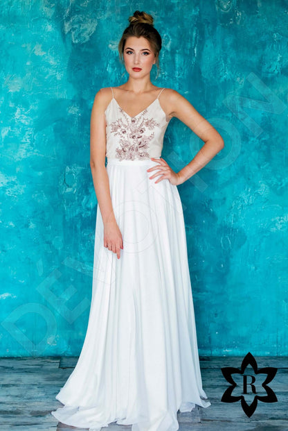 Leyla Illusion back A-line Sleeveless Wedding Dress Front