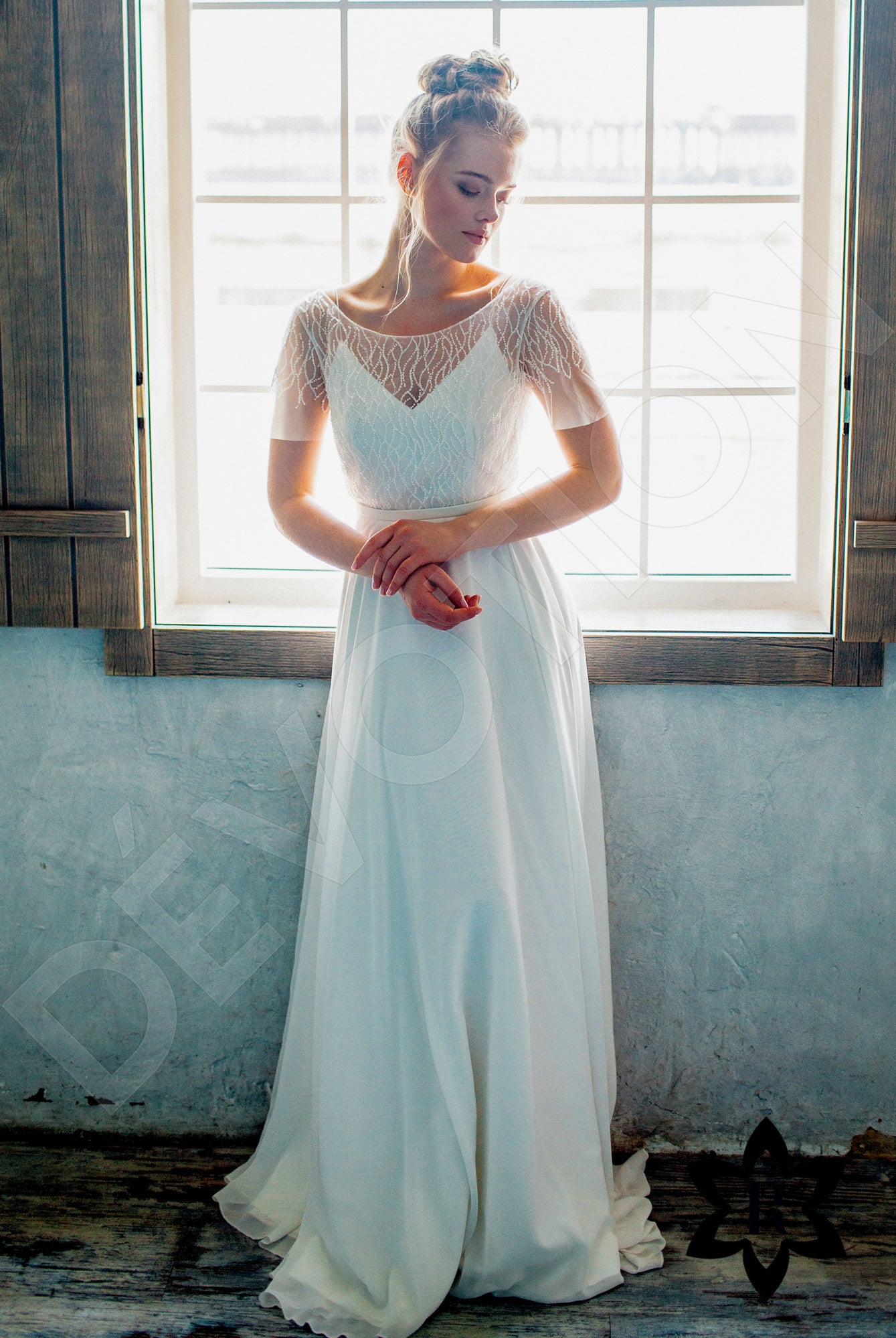 Erelima Open back A-line Short/ Cap sleeve Wedding Dress 6