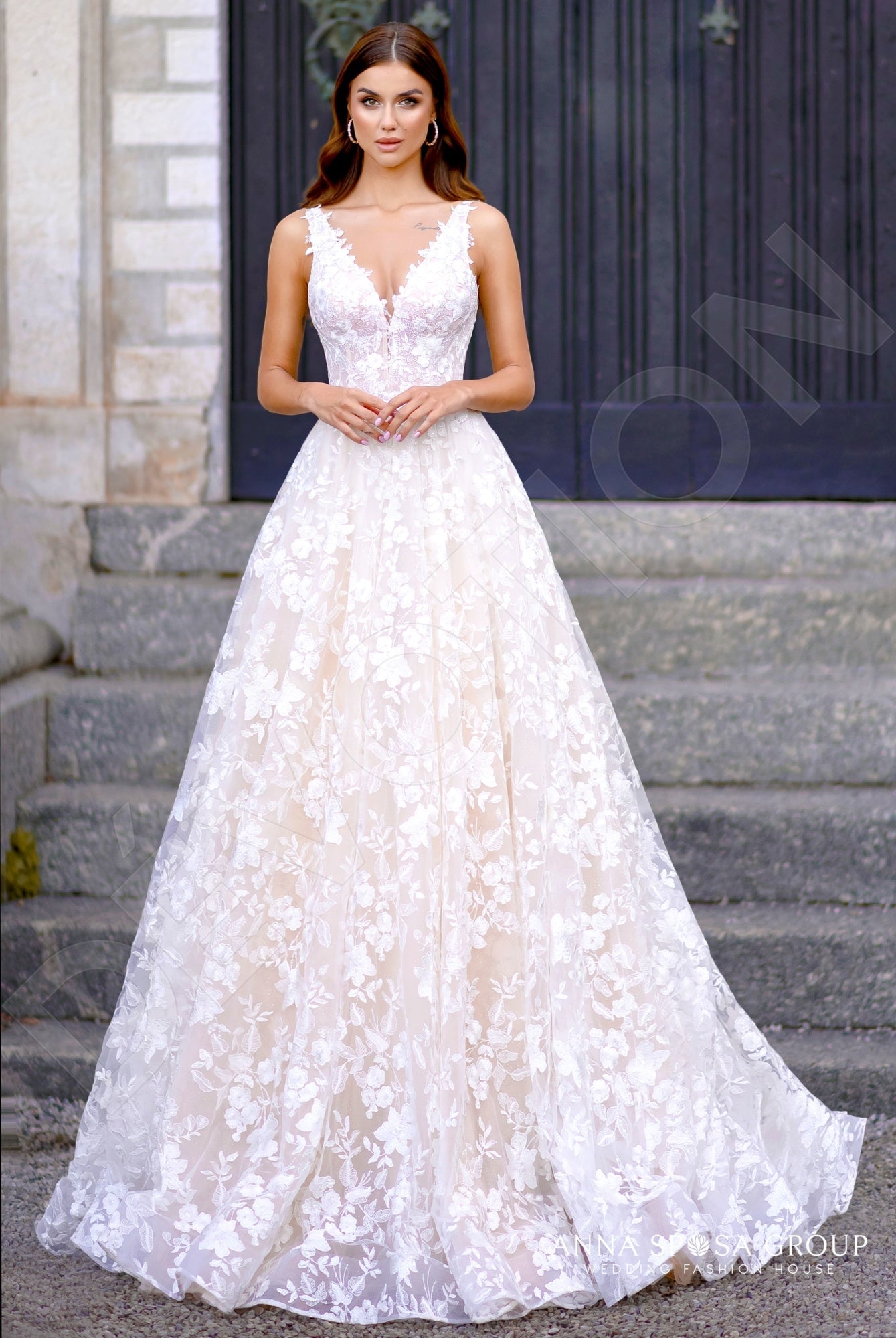 Damodara Open back A-line Sleeveless Wedding Dress Front