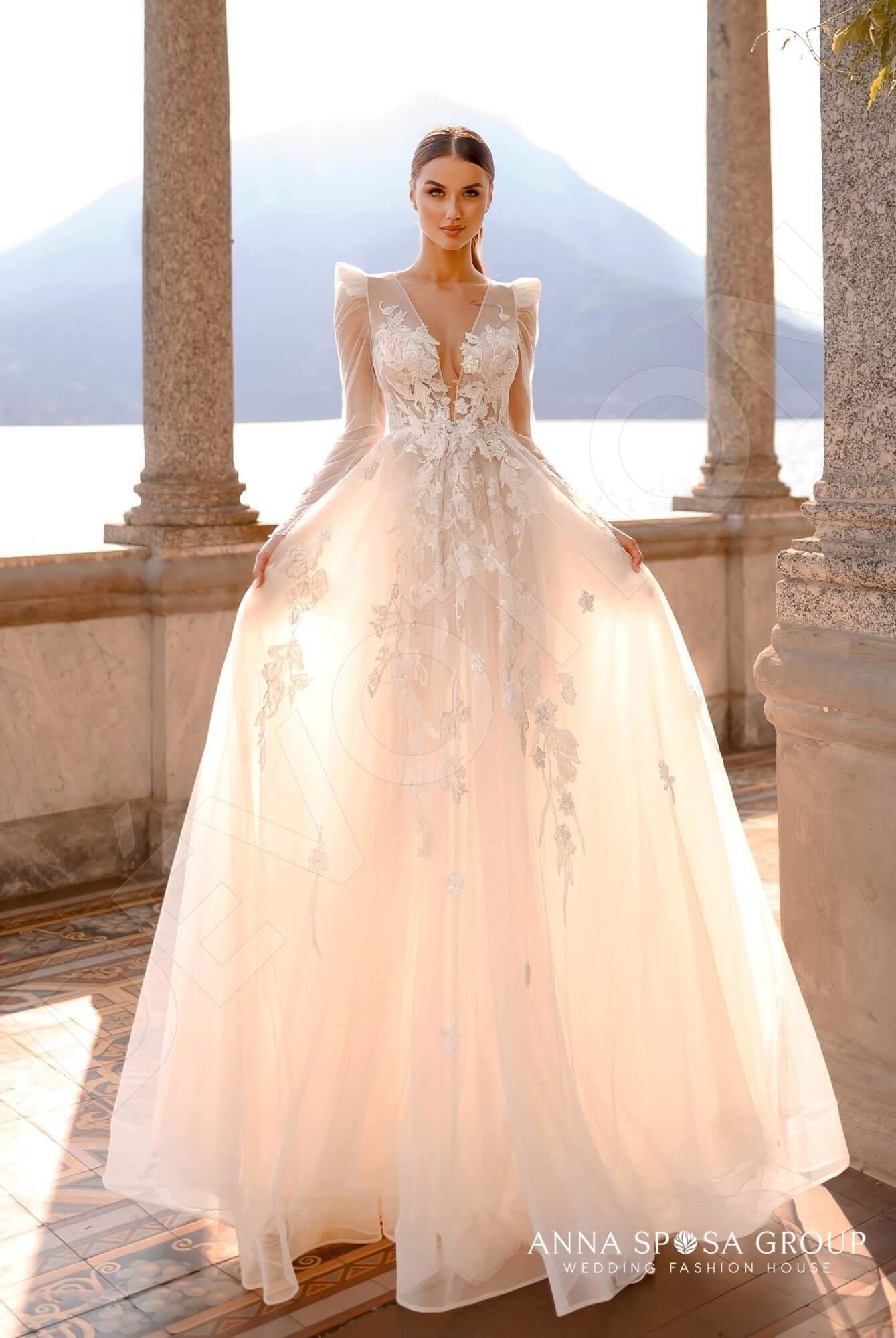 Zhunis Open back A-line Long sleeve Wedding Dress 6