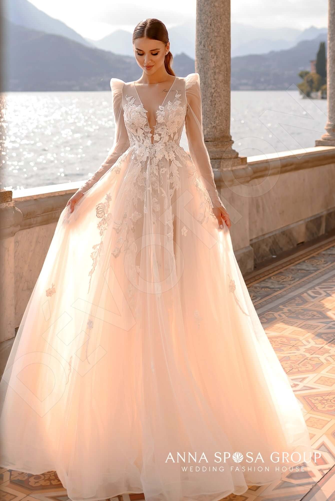 Zhunis Open back A-line Long sleeve Wedding Dress 4