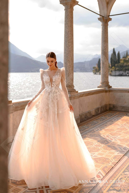 Zhunis Open back A-line Long sleeve Wedding Dress 7
