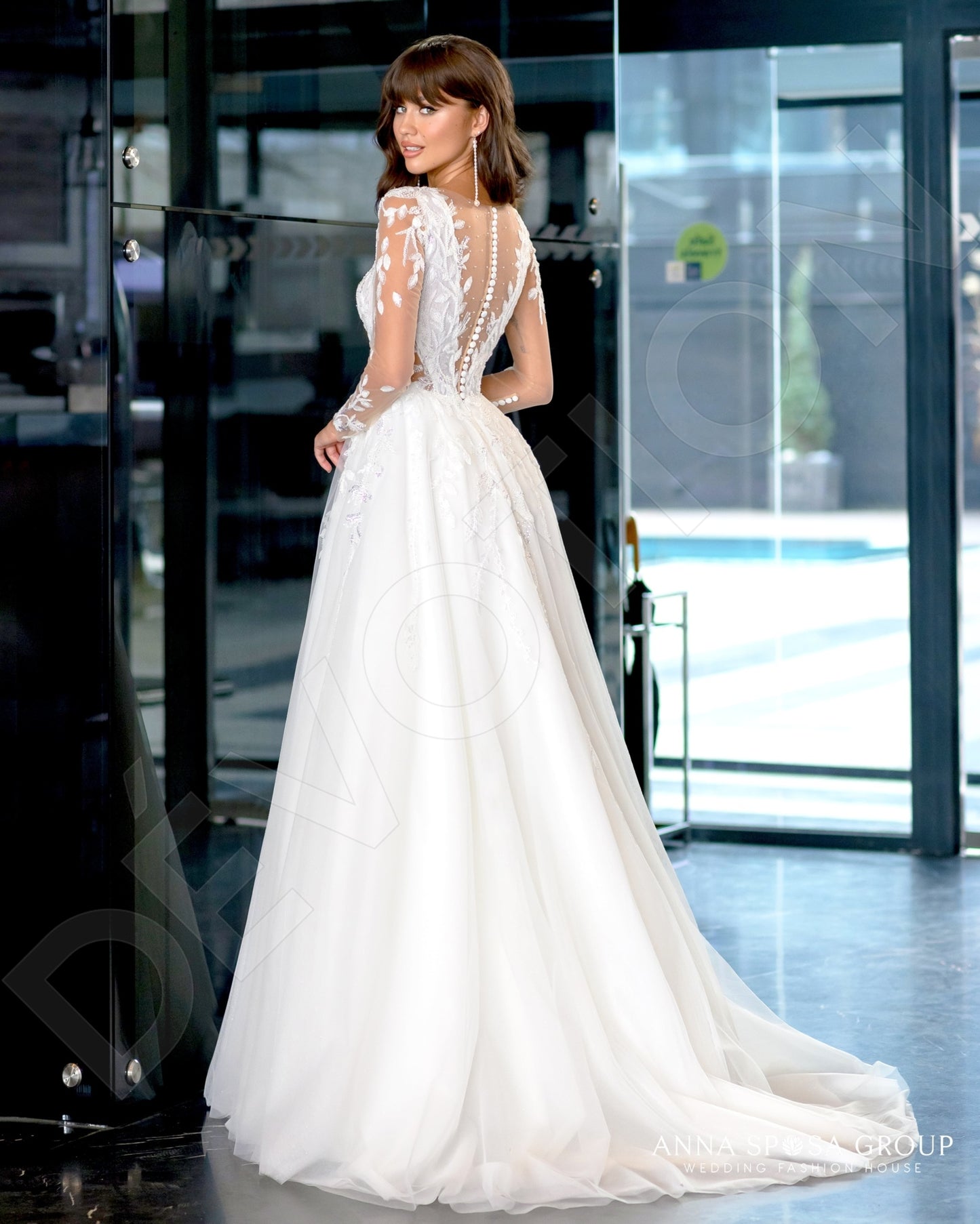 Malet Full back A-line Long sleeve Wedding Dress Back