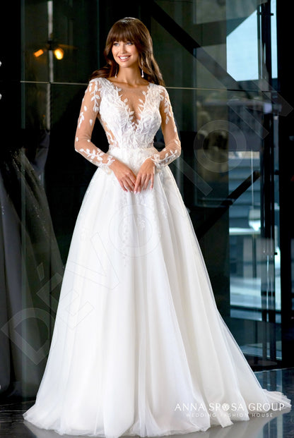 Malet Full back A-line Long sleeve Wedding Dress Front