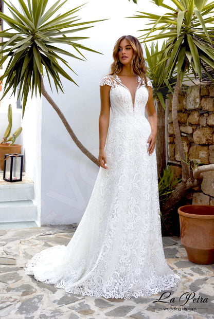 Adalinda Full back A-line Short/ Cap sleeve Wedding Dress 7