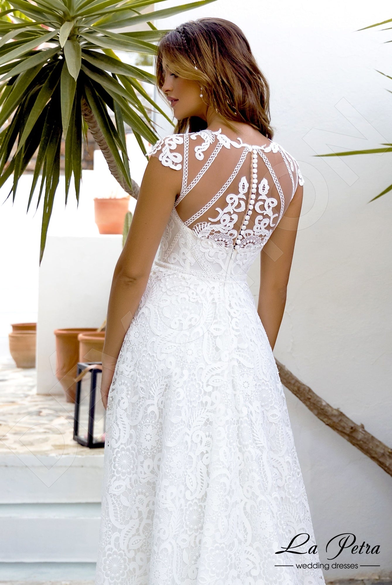 Adalinda Full back A-line Short/ Cap sleeve Wedding Dress 3