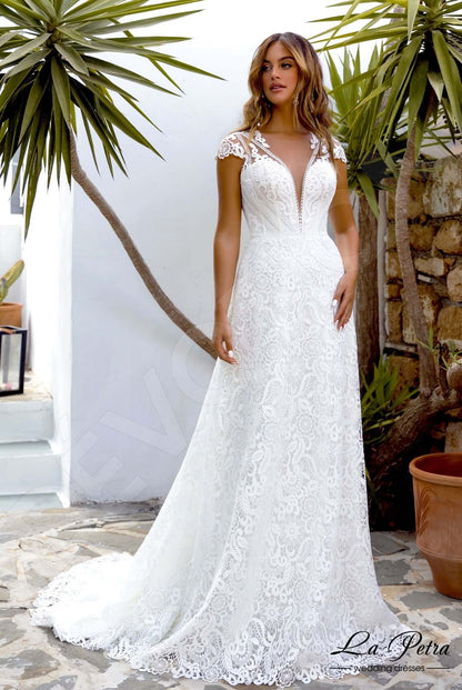 Adalinda Full back A-line Short/ Cap sleeve Wedding Dress Front