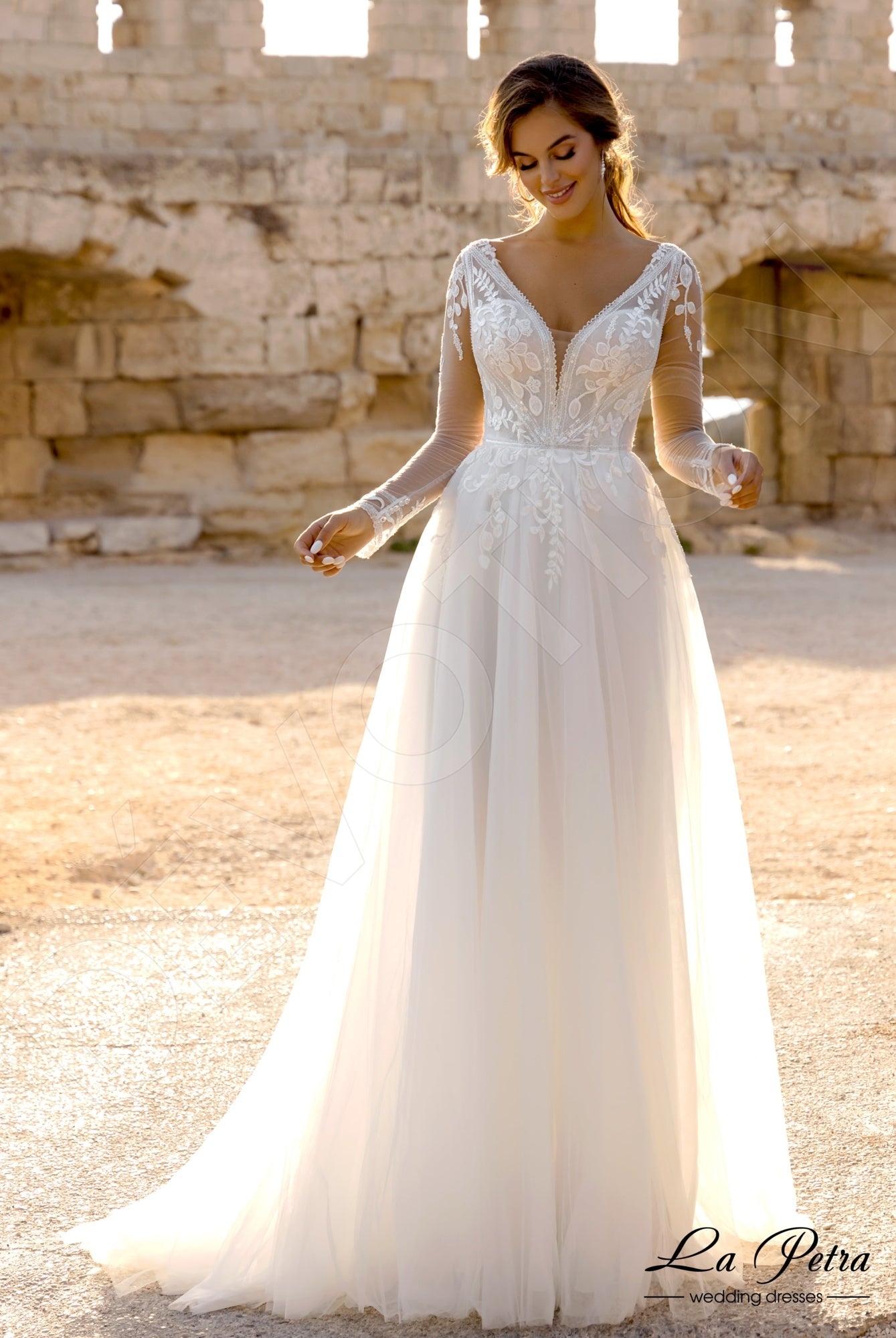 Pippa Open back A-line Long sleeve Wedding Dress Front