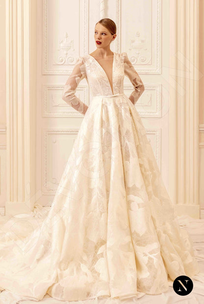 Alison Full back A-line Long sleeve Wedding Dress Front