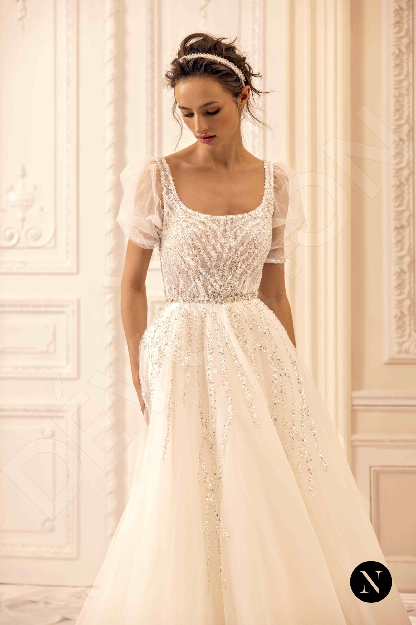Bella Open back A-line Short/ Cap sleeve Wedding Dress 2
