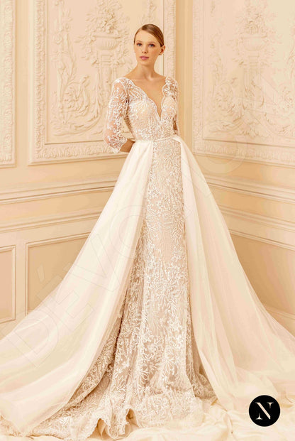 Candy Open back A-line 3/4 sleeve Wedding Dress Front