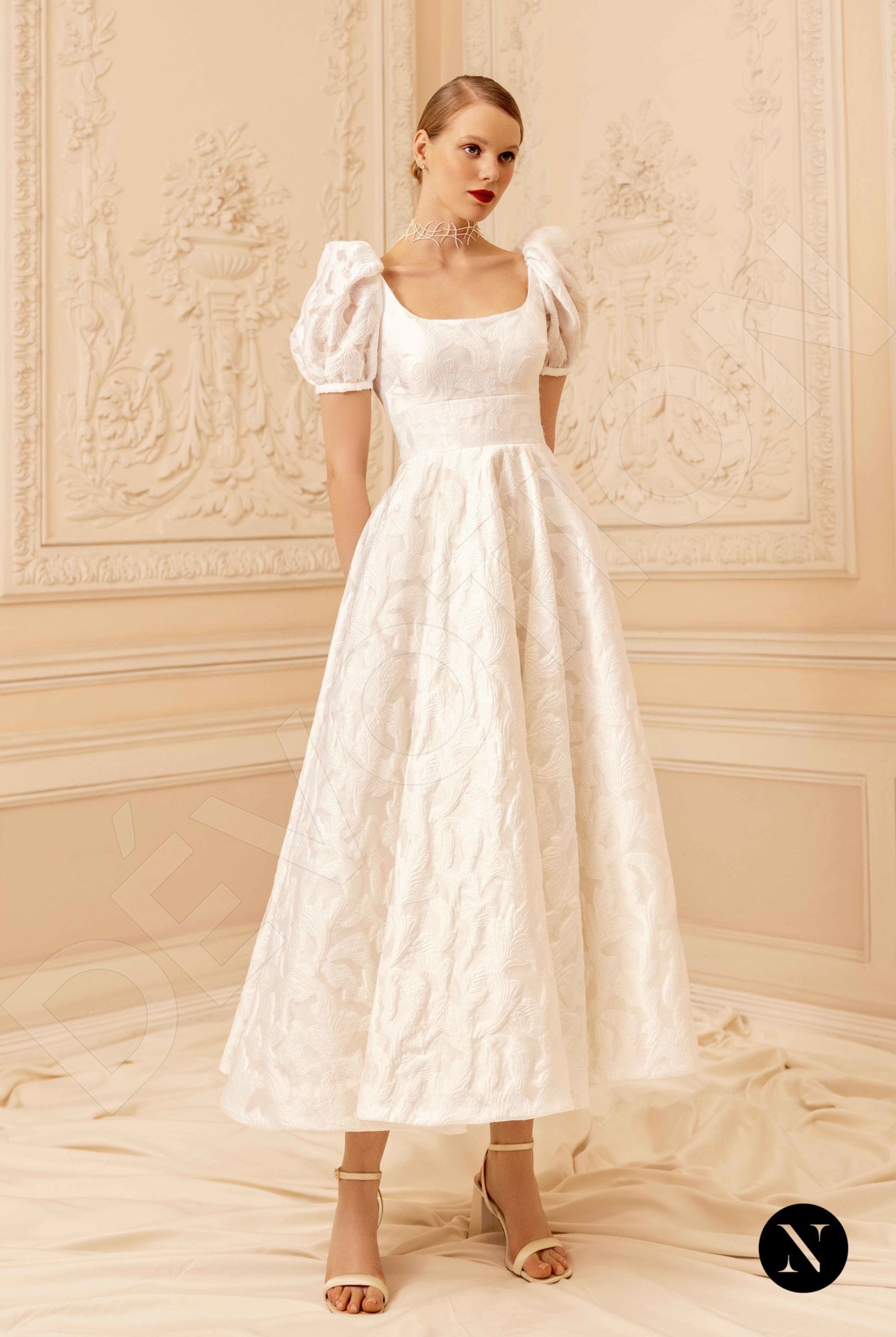 Catherine Open back A-line Short/ Cap sleeve Wedding Dress Front