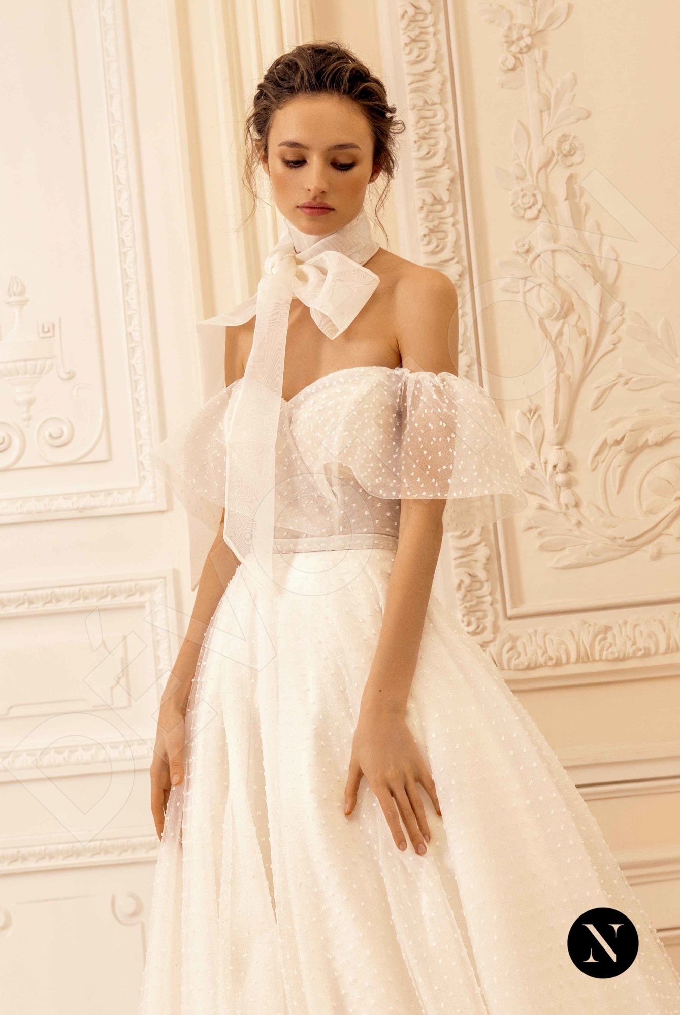 Estery A-line Off-shoulder/Drop shoulders Ivory Wedding dress