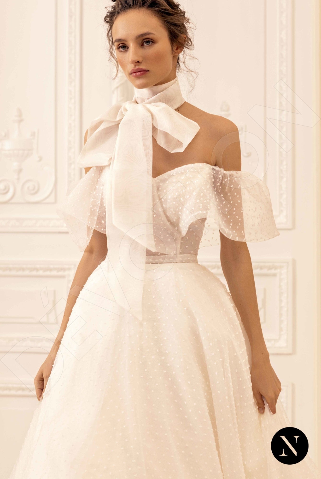 Estery A-line Off-shoulder/Drop shoulders Ivory Wedding dress