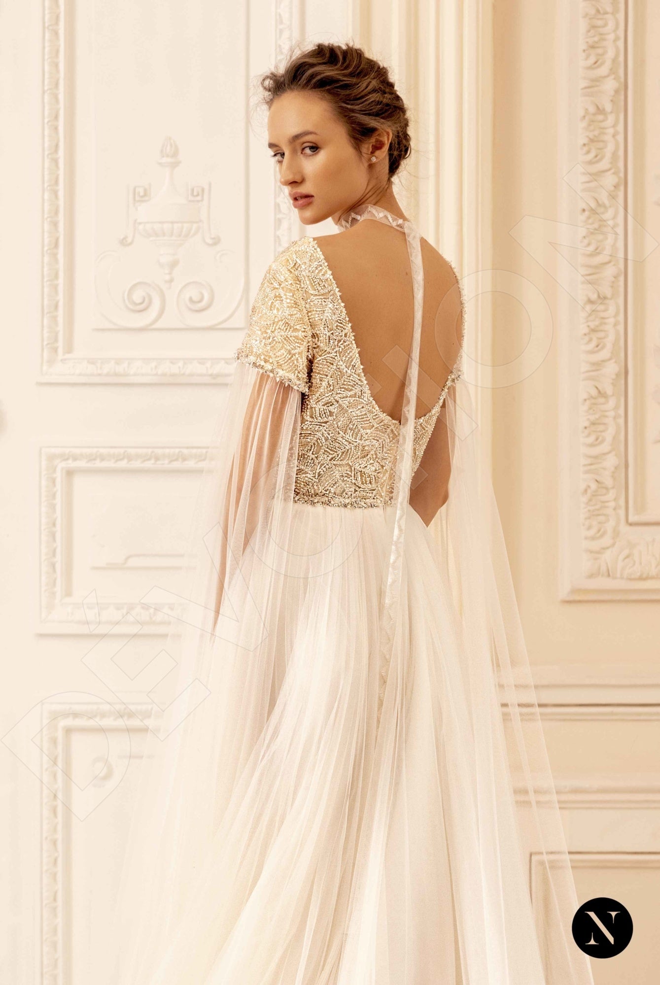 Krystal Open back A-line Short/ Cap sleeve Wedding Dress 3