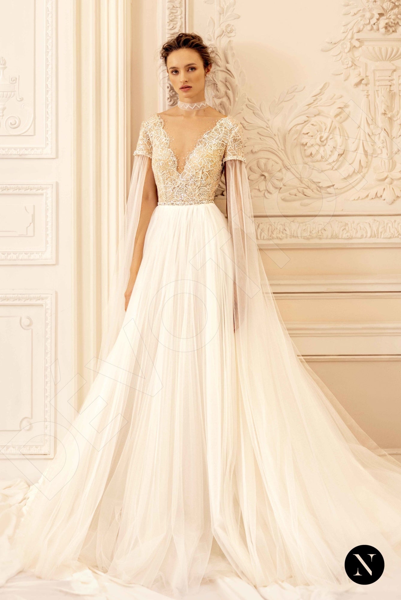 Krystal Open back A-line Short/ Cap sleeve Wedding Dress Front