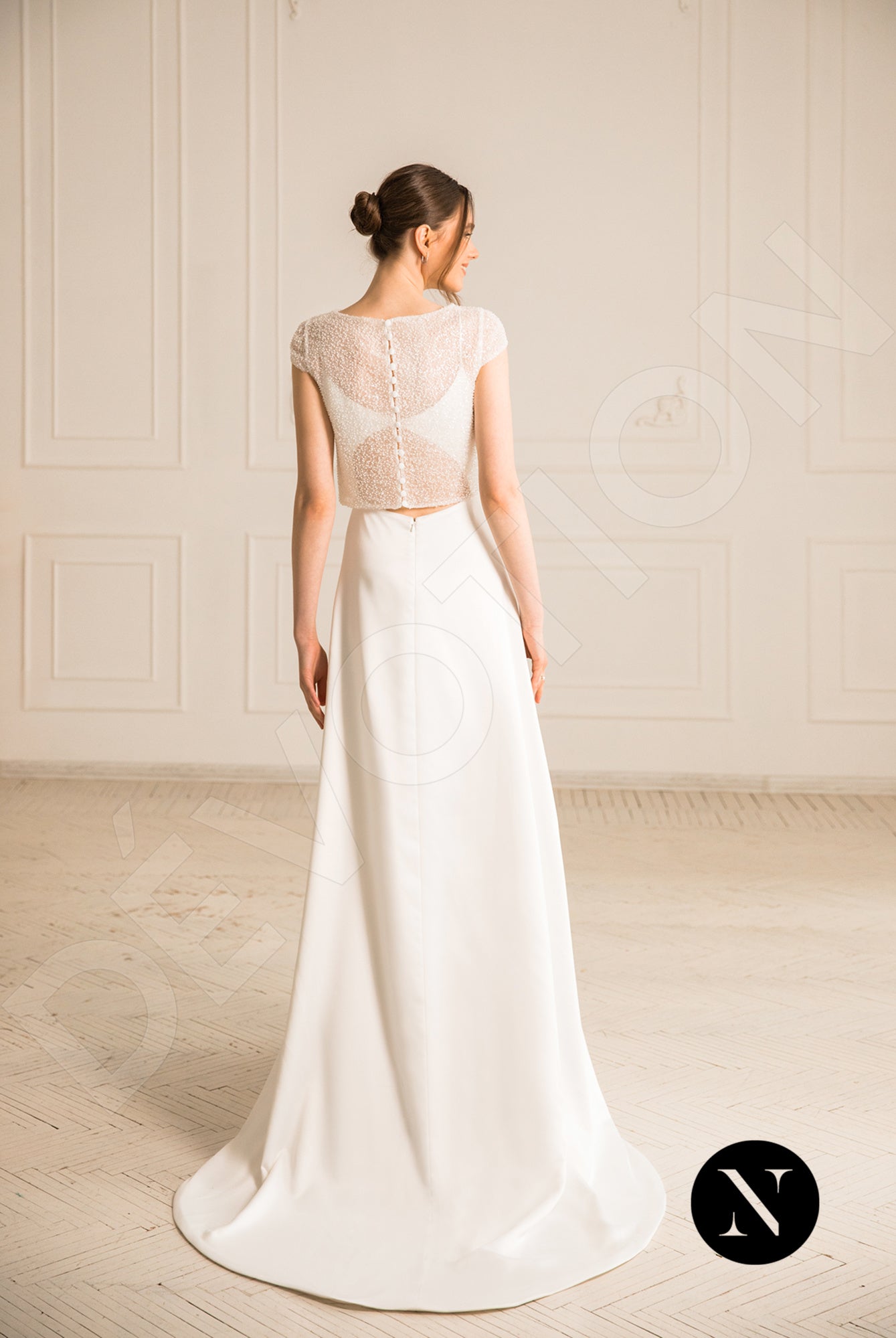 Gabanna Crystal Full back A-line Long sleeve Wedding Dress Back
