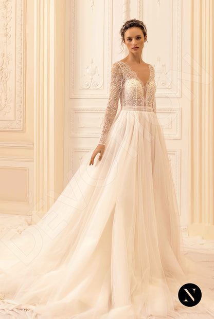 Joanna Open back A-line Long sleeve Wedding Dress Front