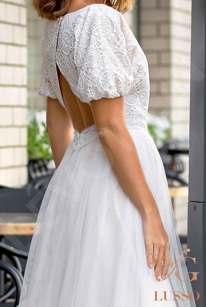 Jamie Open back A-line Short/ Cap sleeve Wedding Dress 5