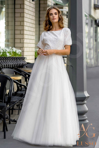 Jamie Open back A-line Short/ Cap sleeve Wedding Dress Front