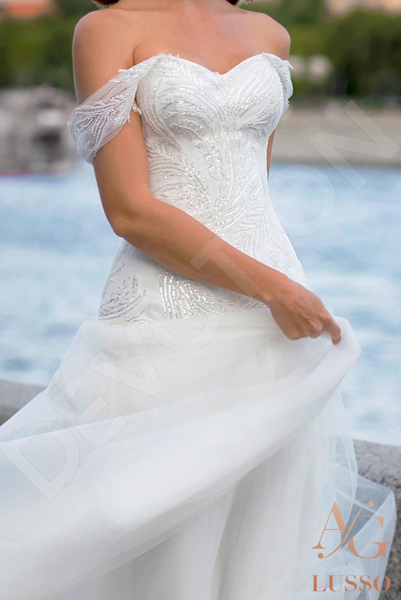 Angela A-line Off-shoulder/Drop shoulders Milk Wedding dress