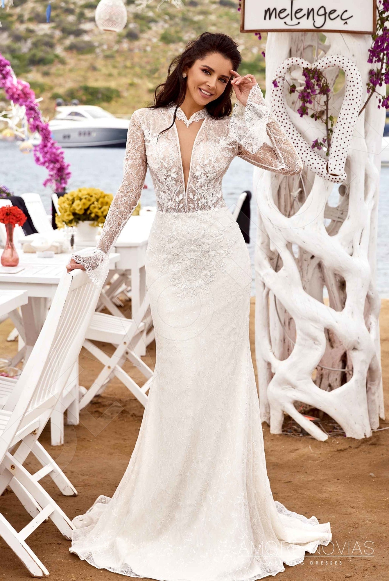 Hale Full back Trumpet/Mermaid Long sleeve Wedding Dress Front
