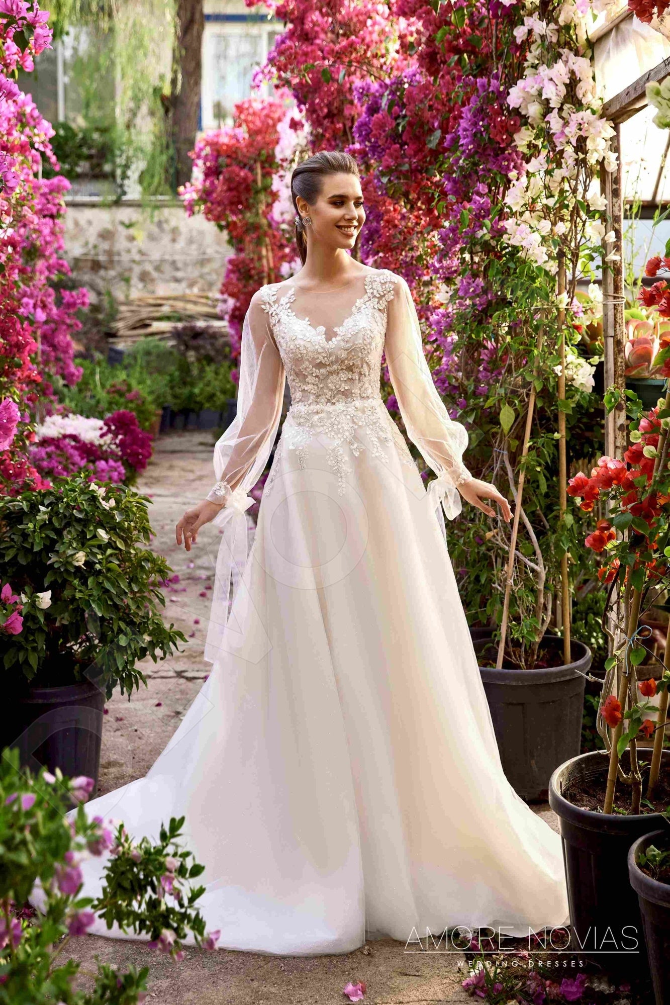 Clara Illusion back A-line Long sleeve Wedding Dress 8