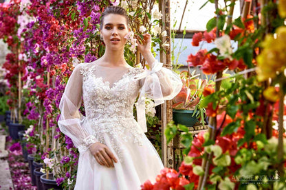 Clara Illusion back A-line Long sleeve Wedding Dress 6